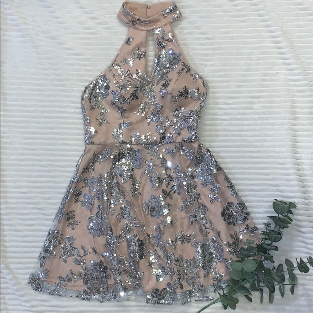 Juniors GB Tan and Silver Sequin Dress Size 11